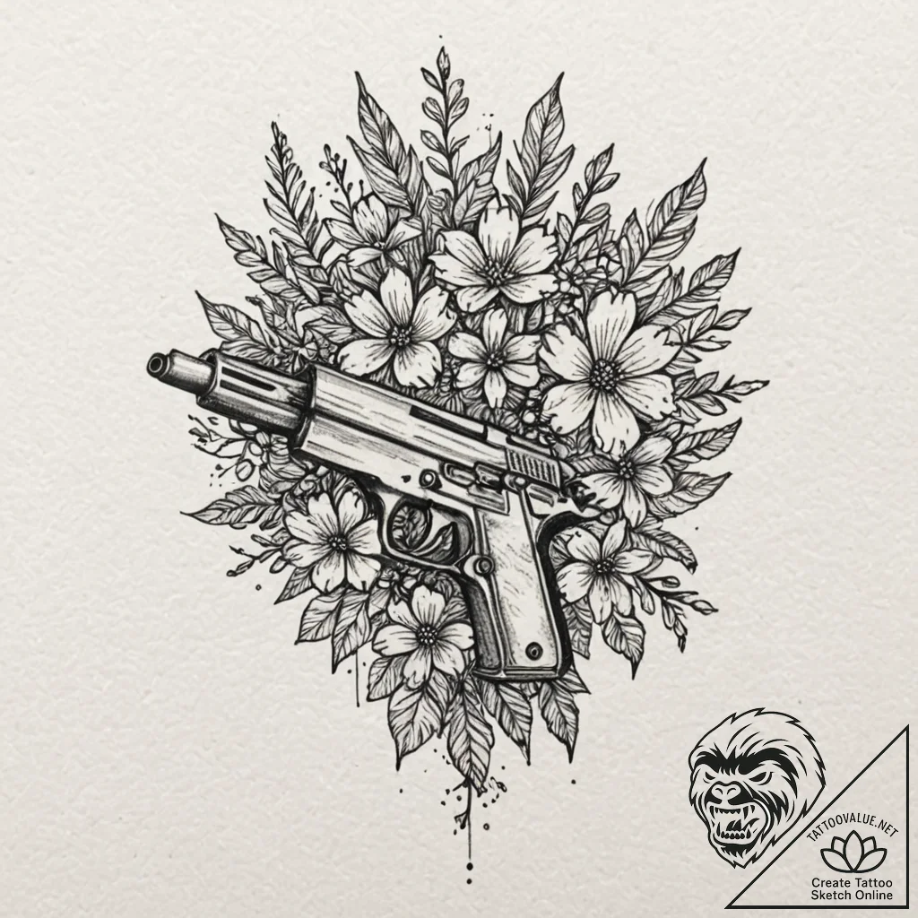 Tiny tattoo design, a gun, but it's shooting... - tattoo sketch (№1751787459_0, 06.07.2025 07:37) — tattoovalue.net