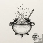 Tiny tattoo design, a tiny cauldron, with a f… – tattoo sketch (№1751788050_0, 06.07.2025 07:47) — tattoovalue.net