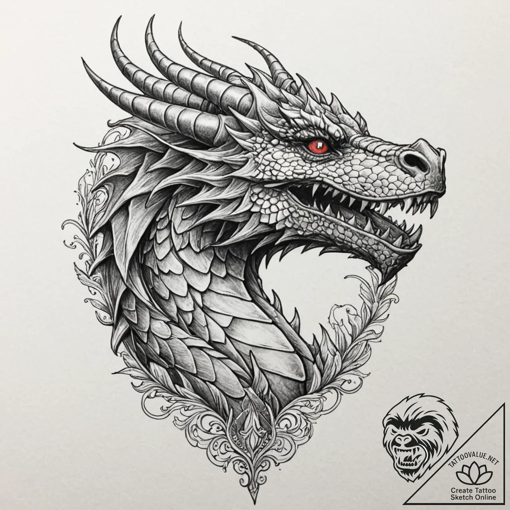 Tattoo design for shoulder, a dragon's head,... - tattoo sketch (№1751788388_0, 06.07.2025 07:53) — tattoovalue.net