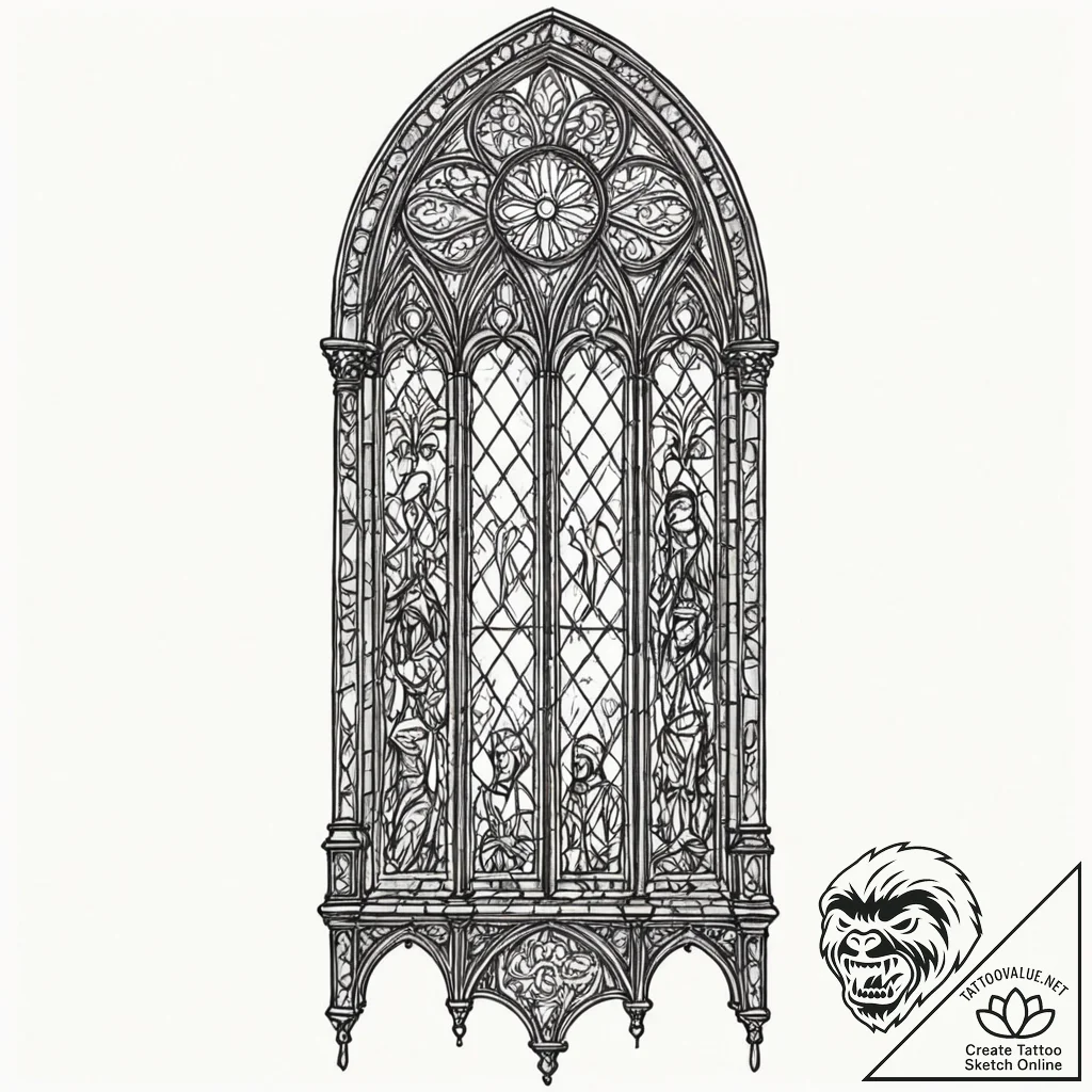 Tattoo design for a shin, a tall, gothic cath... - tattoo sketch (№1751788558_0, 06.07.2025 07:55) — tattoovalue.net