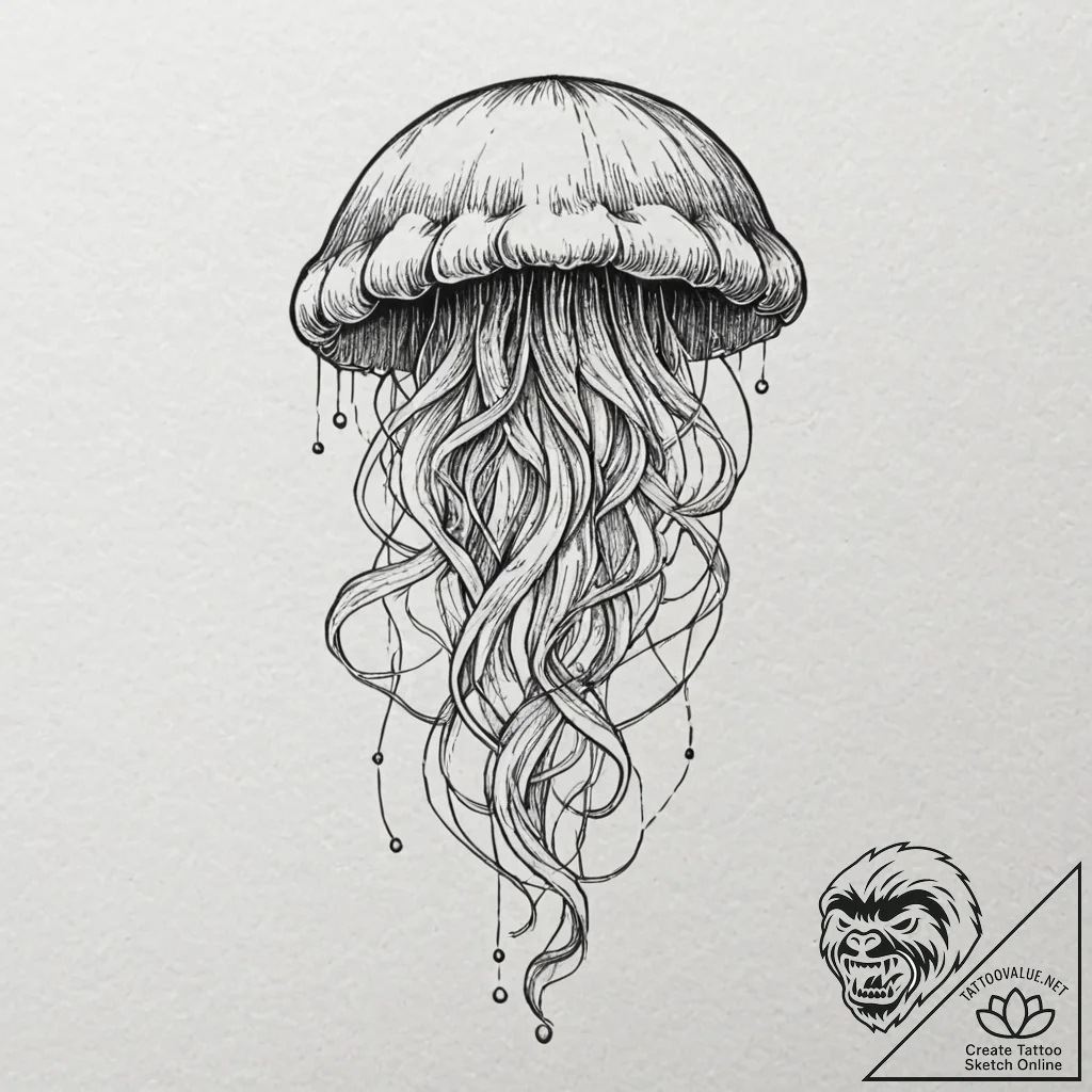 Tattoo design for an arm, a jellyfish, its be... - tattoo sketch (№1751789315_0, 06.07.2025 08:08) — tattoovalue.net