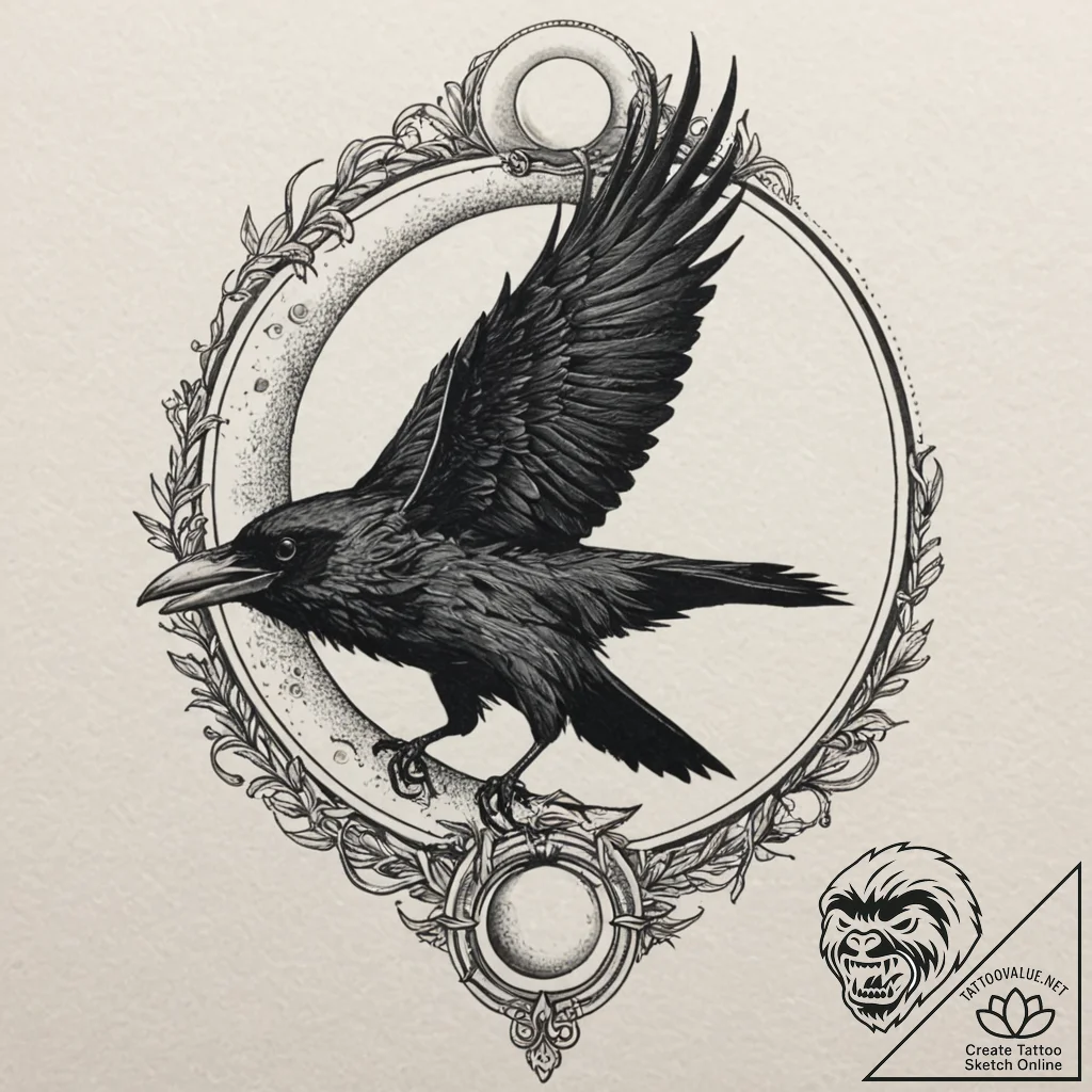 Tattoo design for shoulder, a raven's head, i... - tattoo sketch (№1751789482_0, 06.07.2025 08:11) — tattoovalue.net