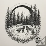 Tattoo design for a thigh, a wolf pack huntin… – tattoo sketch (№1751789894_0, 06.07.2025 08:18) — tattoovalue.net