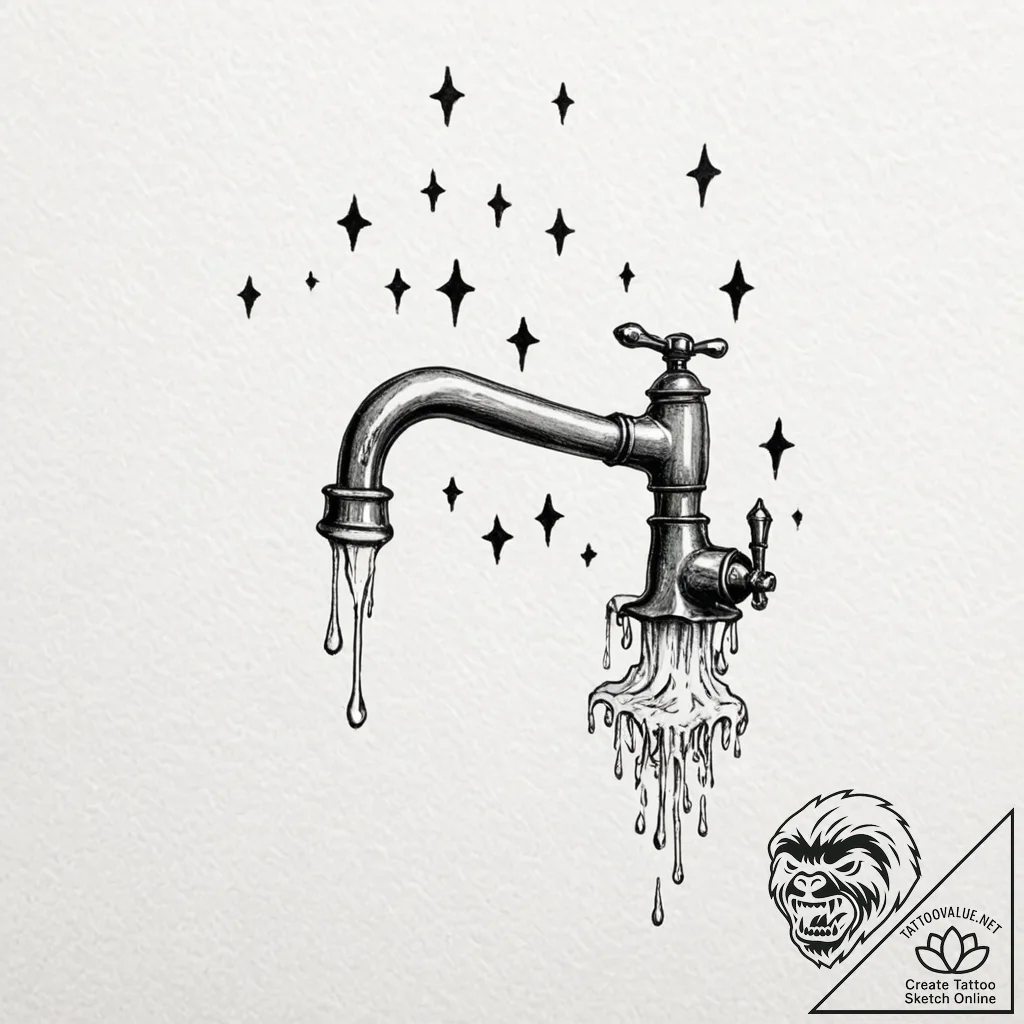 Tiny tattoo design, a faucet, dripping not wa... - tattoo sketch (№1751791155_0, 06.07.2025 08:39) — tattoovalue.net