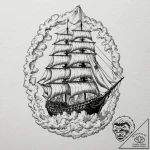 Tattoo design for shoulder, a classic ship wi… – tattoo sketch (№1751793352_0, 06.07.2025 09:15) — tattoovalue.net