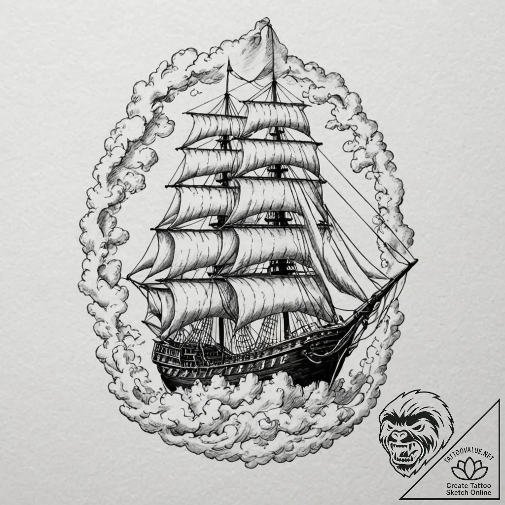 Tattoo design for shoulder, a classic ship wi... - tattoo sketch (№1751793352_0, 06.07.2025 09:15) — tattoovalue.net