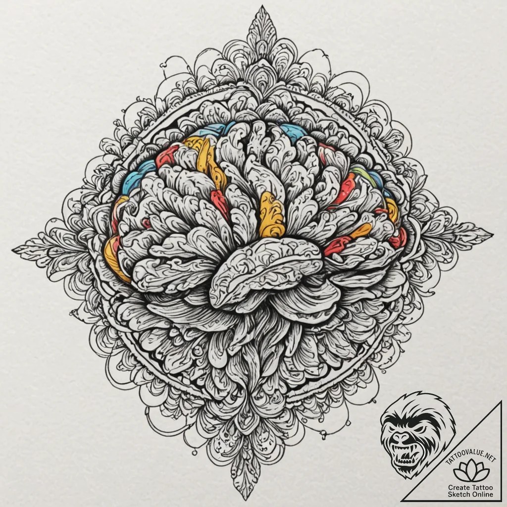 Tiny tattoo design, a brain, tied up in a per... - tattoo sketch (№1751793436_0, 06.07.2025 09:17) — tattoovalue.net
