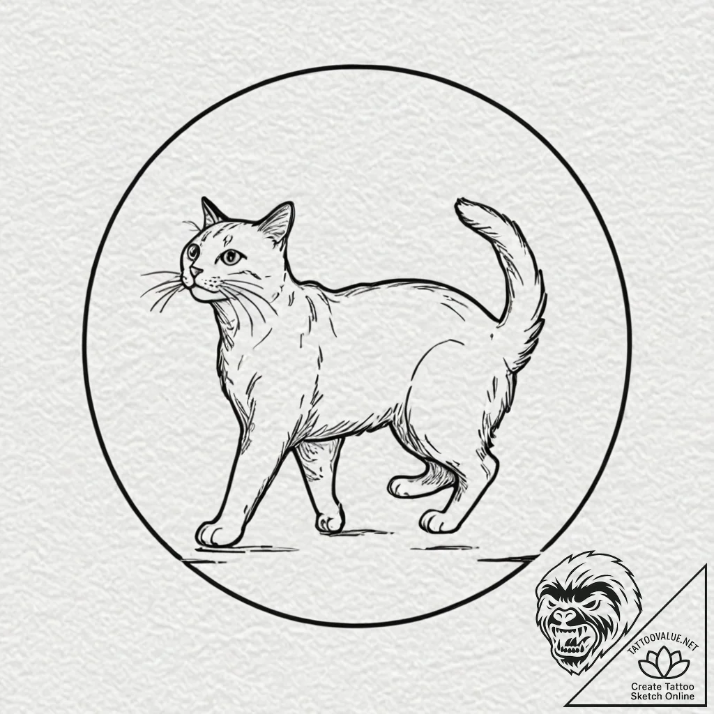Tattoo design for an ankle, a cat chasing its... - tattoo sketch (№1751793774_0, 06.07.2025 09:22) — tattoovalue.net