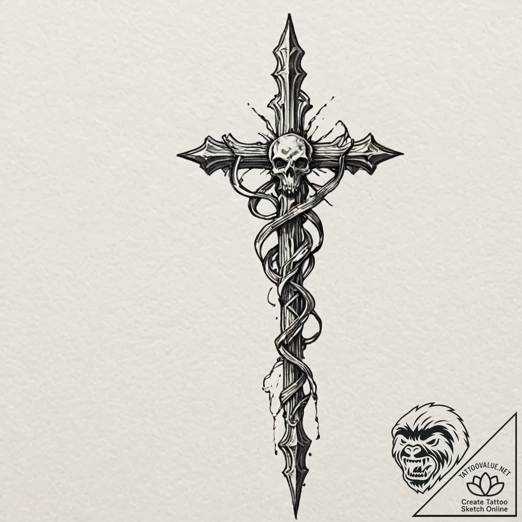 Tattoo design for a leg, the shin bone is sho... - tattoo sketch (№1751794111_0, 06.07.2025 09:28) — tattoovalue.net