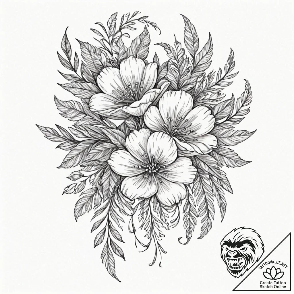 Tattoo design for shoulder, a beautiful flora... - tattoo sketch (№1751794703_0, 06.07.2025 09:38) — tattoovalue.net