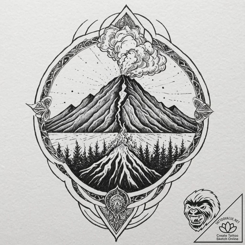 Tattoo design for shoulder, a volcanic erupti... - tattoo sketch (№1751794873_0, 06.07.2025 09:41) — tattoovalue.net