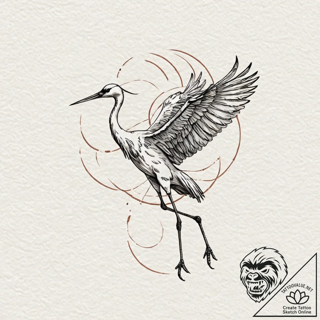 Tiny tattoo design, a crane bird, mid-flight,... - tattoo sketch (№1751795124_0, 06.07.2025 09:45) — tattoovalue.net