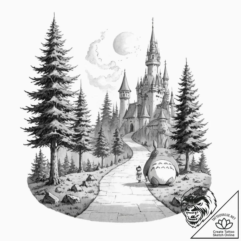 Tattoo design for a thigh, a scene from a fav... - tattoo sketch (№1751796132_0, 06.07.2025 10:02) — tattoovalue.net
