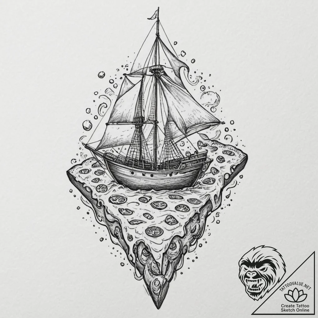 Tattoo design for an arm, a slice of pizza, b... - tattoo sketch (№1751796215_0, 06.07.2025 10:03) — tattoovalue.net