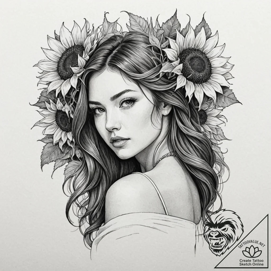 Tattoo design for shoulder, a beautiful woman... - tattoo sketch (№1751797067_0, 06.07.2025 10:17) — tattoovalue.net