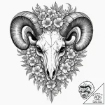 Tattoo design for a thigh, a giant ram’s skul… – tattoo sketch (№1751797151_0, 06.07.2025 10:19) — tattoovalue.net