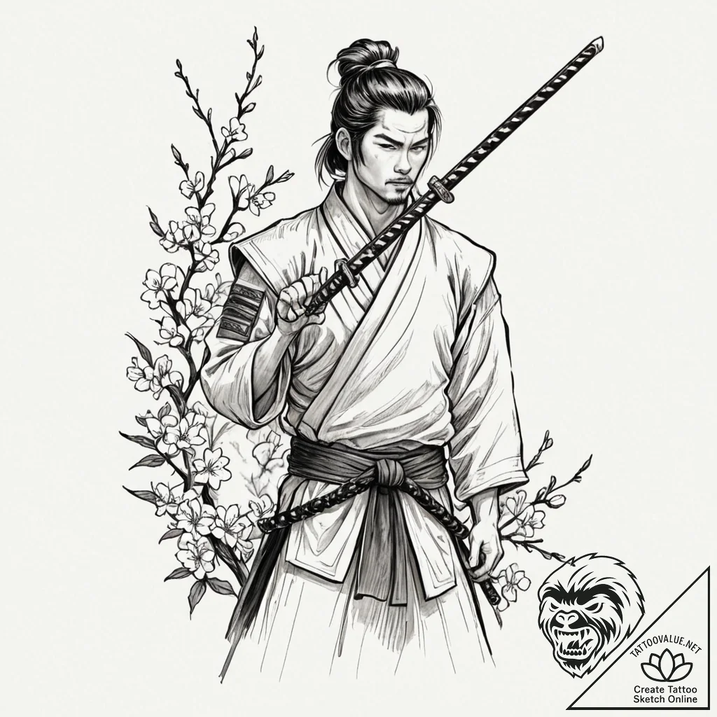 Tattoo design for shoulder, a samurai sword,... - tattoo sketch (№1751798083_0, 06.07.2025 10:34) — tattoovalue.net