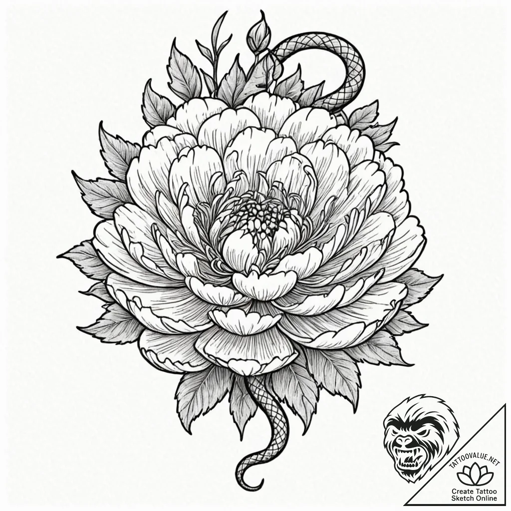 Tattoo design for a thigh, a large, blooming... - tattoo sketch (№1751798511_0, 06.07.2025 10:41) — tattoovalue.net