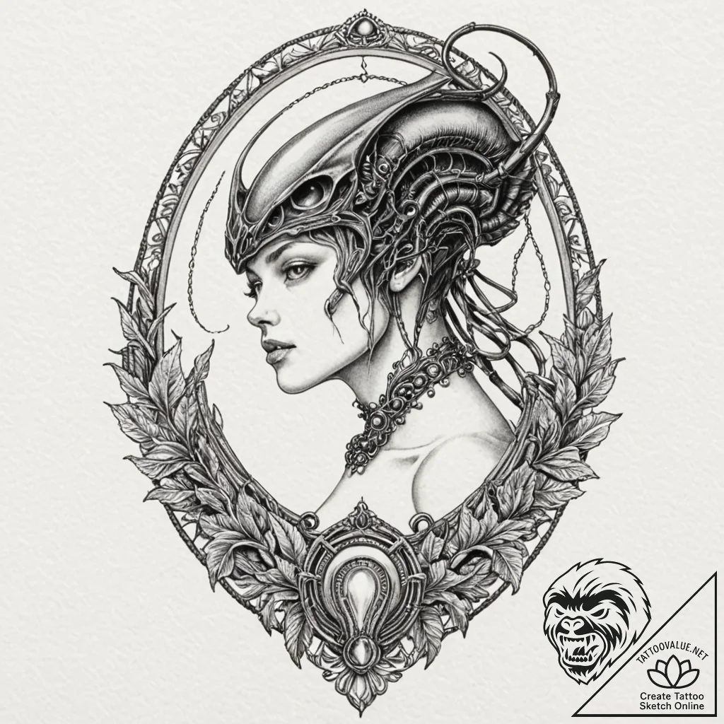 Tattoo design for an arm, a beautiful cameo p... - tattoo sketch (№1751798855_0, 06.07.2025 10:47) — tattoovalue.net