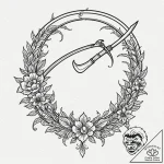 Tiny tattoo design, a tiny scythe, the tool o… – tattoo sketch (№1751798943_0, 06.07.2025 10:49) — tattoovalue.net