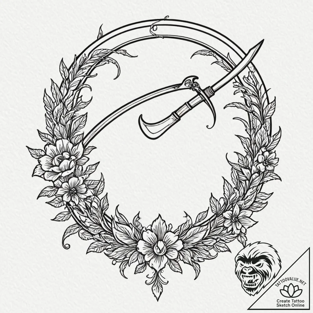 Tiny tattoo design, a tiny scythe, the tool o... - tattoo sketch (№1751798943_0, 06.07.2025 10:49) — tattoovalue.net