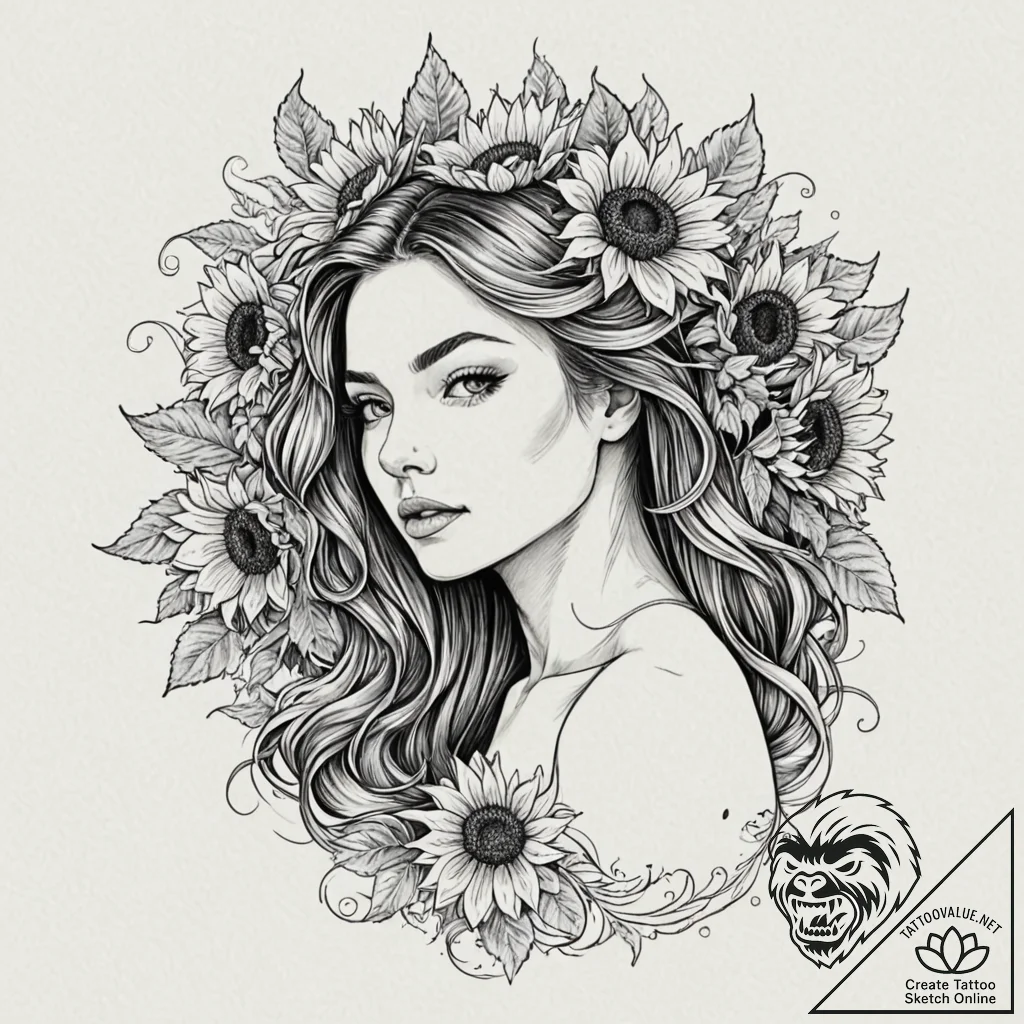 Tattoo design for shoulder, a beautiful woman... - tattoo sketch (№1751799797_0, 06.07.2025 11:03) — tattoovalue.net