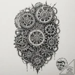 Tattoo design for shoulder, a clock mechanism… – tattoo sketch (№1751800393_0, 06.07.2025 11:13) — tattoovalue.net