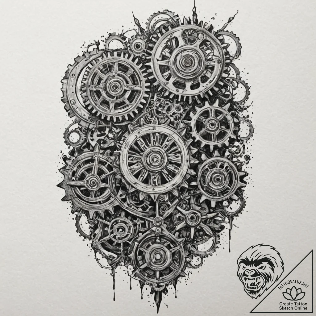 Tattoo design for shoulder, a clock mechanism... - tattoo sketch (№1751800393_0, 06.07.2025 11:13) — tattoovalue.net