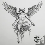 Tattoo design for a leg, a falling angel, sta… – tattoo sketch (№1751800649_0, 06.07.2025 11:17) — tattoovalue.net