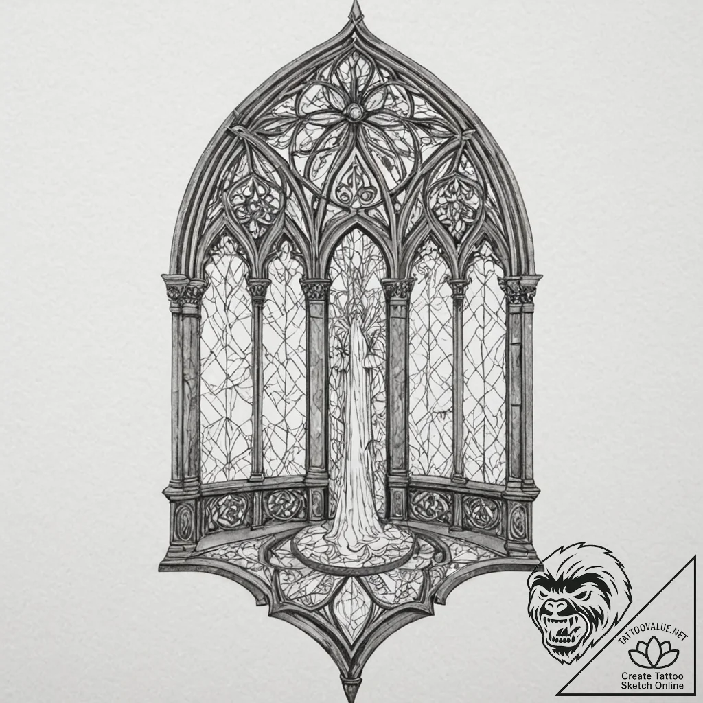 Tattoo design for a shin, a tall, gothic cath... - tattoo sketch (№1751801159_0, 06.07.2025 11:25) — tattoovalue.net
