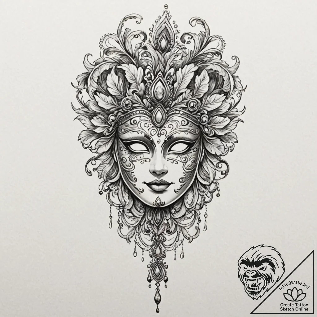 Tattoo design for shoulder, a venetian mask,... - tattoo sketch (№1751801329_0, 06.07.2025 11:28) — tattoovalue.net