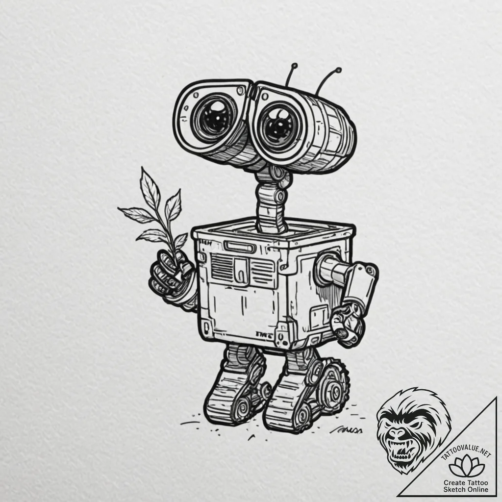 Tiny tattoo design, wall-e, holding a tiny pl... - tattoo sketch (№1751801500_0, 06.07.2025 11:31) — tattoovalue.net