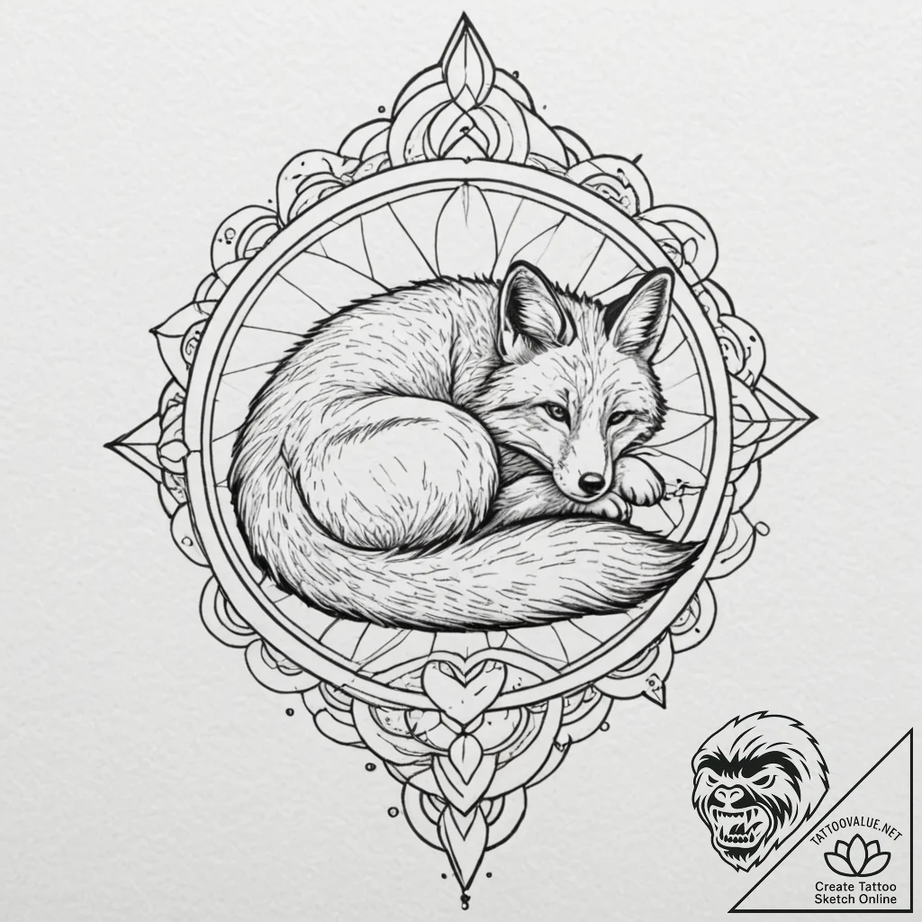 Tattoo design for an ankle, a fox, curled up... - tattoo sketch (№1751801925_0, 06.07.2025 11:38) — tattoovalue.net