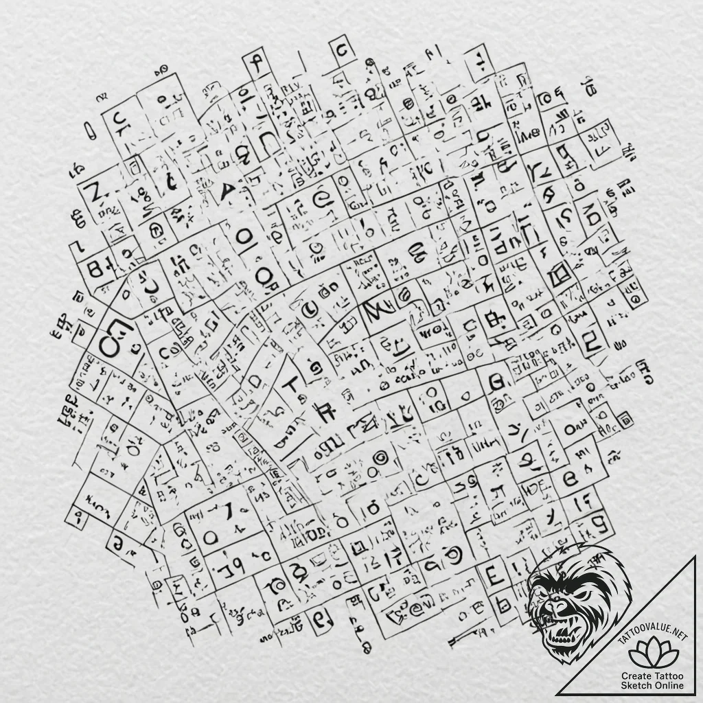 Tattoo design for an arm, the periodic table... - tattoo sketch (№1751802014_0, 06.07.2025 11:40) — tattoovalue.net