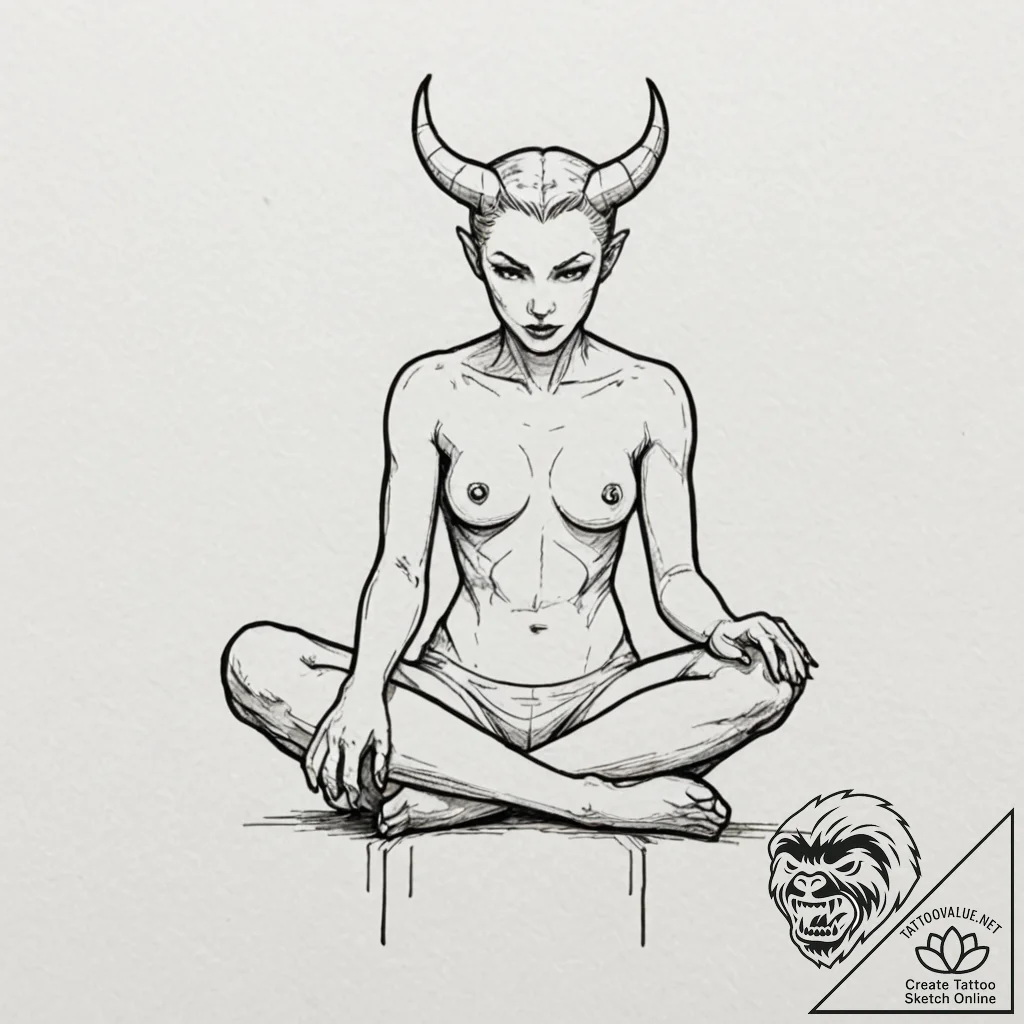 Tiny tattoo design, a little devil, sitting a... - tattoo sketch (№1751802184_0, 06.07.2025 11:43) — tattoovalue.net