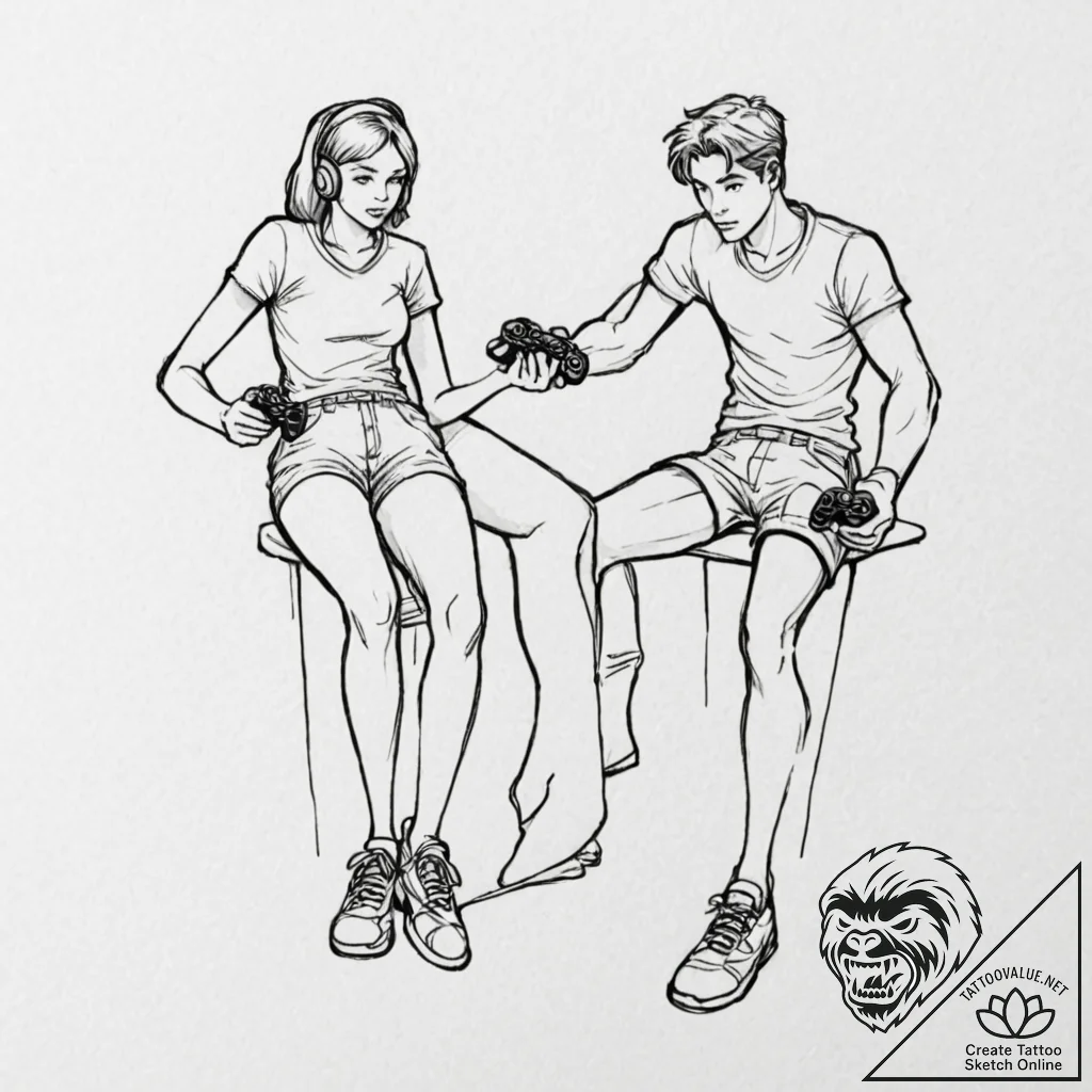 Tattoo design for two legs, a controller from... - tattoo sketch (№1751802355_0, 06.07.2025 11:45) — tattoovalue.net