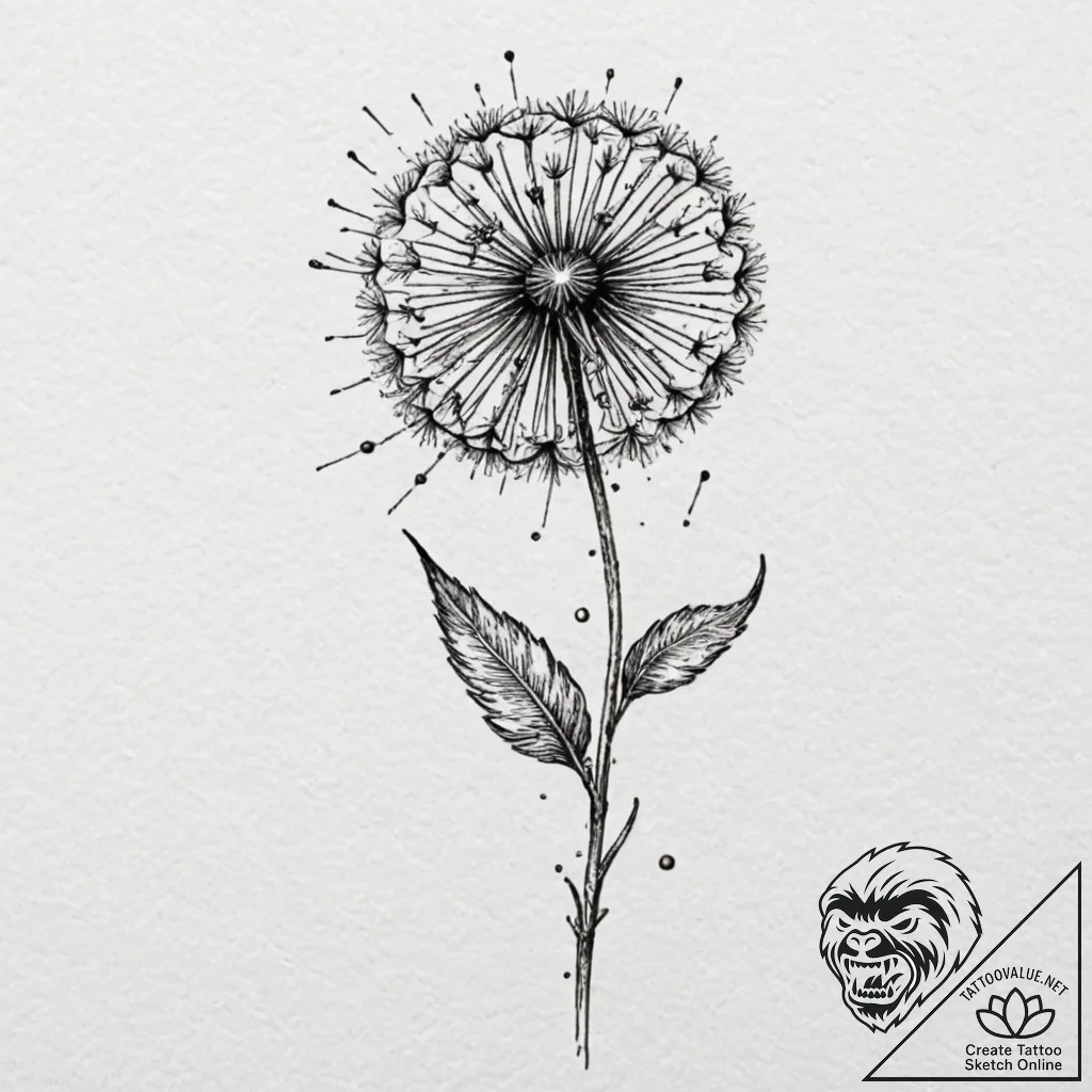 Tiny tattoo design, a dandelion with a few se... - tattoo sketch (№1751802614_0, 06.07.2025 11:50) — tattoovalue.net