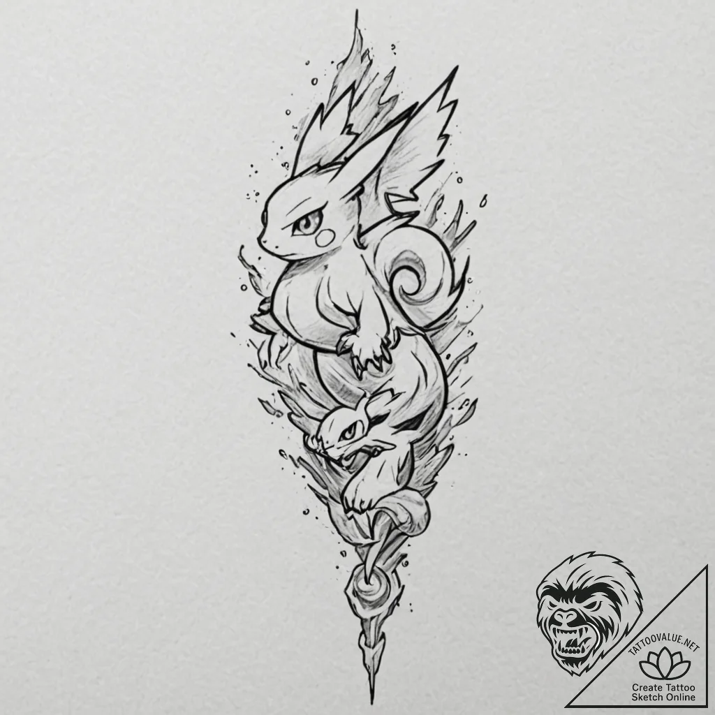 Tattoo design for a leg, a full pokémon leg,... - tattoo sketch (№1751802873_0, 06.07.2025 11:54) — tattoovalue.net