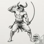 Tattoo design for a calf, a japanese warrior… – tattoo sketch (№1751803044_0, 06.07.2025 11:57) — tattoovalue.net