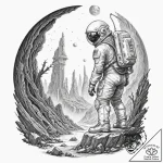 Tattoo design for a thigh, an astronaut disco… – tattoo sketch (№1751809579_0, 06.07.2025 13:46) — tattoovalue.net