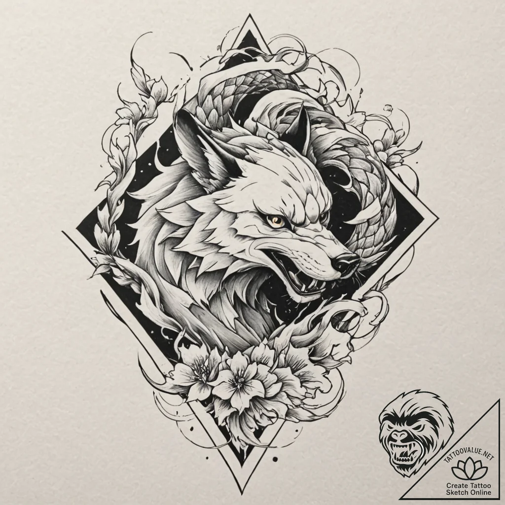Tattoo design for an arm, a wolf howling, but... - tattoo sketch (№1751810189_0, 06.07.2025 13:56) — tattoovalue.net