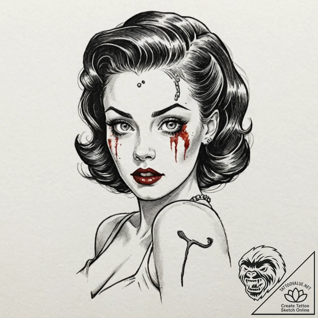 Tattoo design for an arm, a classic pin-up gi... - tattoo sketch (№1751813091_0, 06.07.2025 14:44) — tattoovalue.net