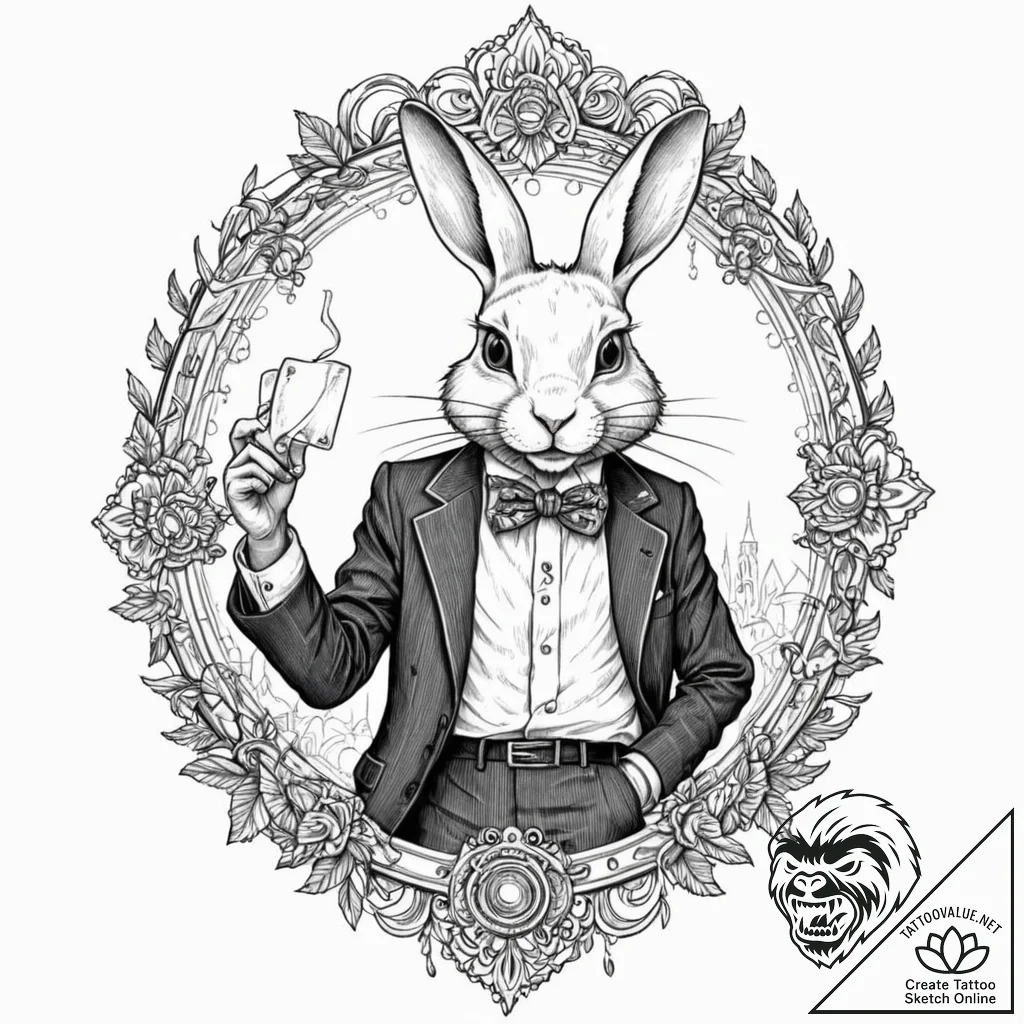A neo-traditional tattoo of the white rabbit... - tattoo sketch (№1751813731_0, 06.07.2025 14:55) — tattoovalue.net