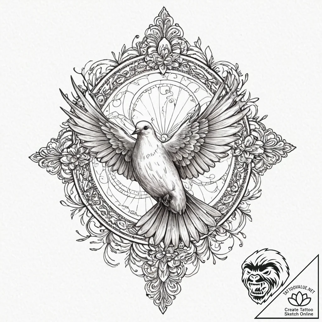 Dove, tattoo sketch design, highly detailed,... - tattoo sketch (№1751813812_0, 06.07.2025 14:56) — tattoovalue.net
