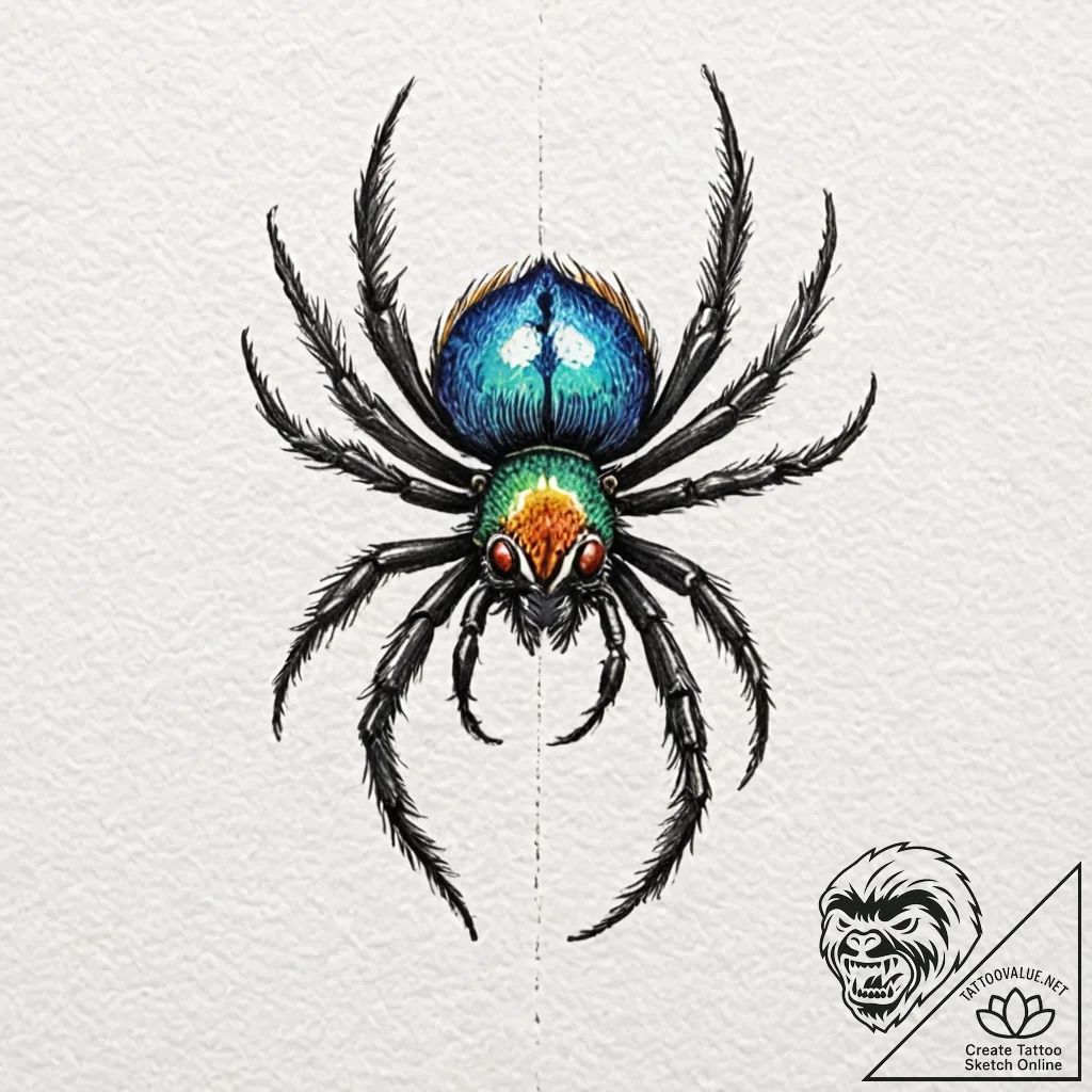 A peacock spider showing its colors, artistic... - tattoo sketch (№1751814234_0, 06.07.2025 15:03) — tattoovalue.net