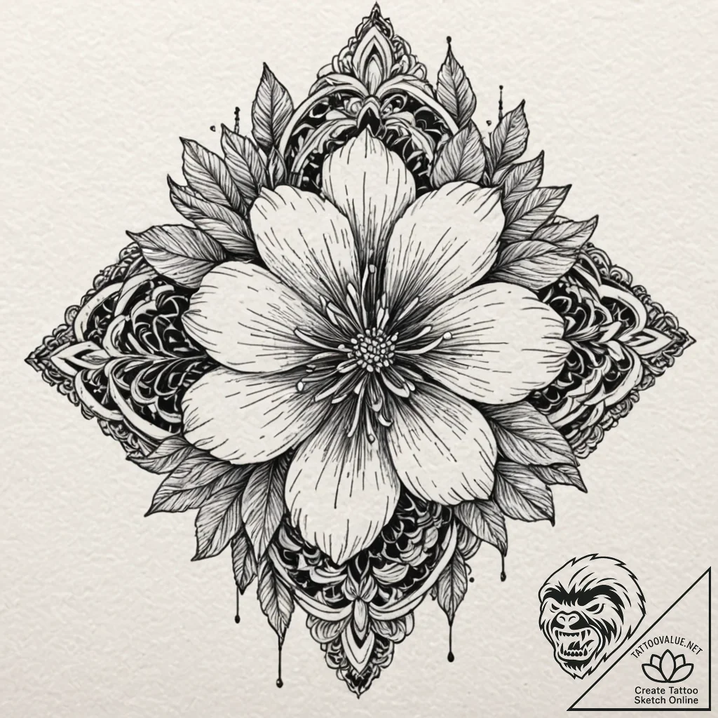 Flower, tattoo sketch design, black and grey... - tattoo sketch (№1751814660_0, 06.07.2025 15:11) — tattoovalue.net