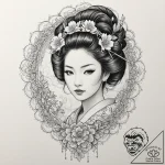 A sketch of the geisha hologram advertisement… – tattoo sketch (№1751814996_0, 06.07.2025 15:16) — tattoovalue.net