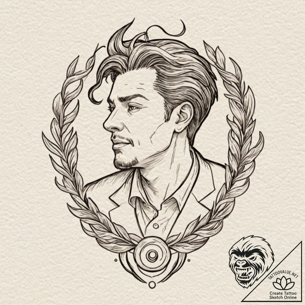 A linework tattoo of the laughing man logo fr... - tattoo sketch (№1751815079_0, 06.07.2025 15:17) — tattoovalue.net