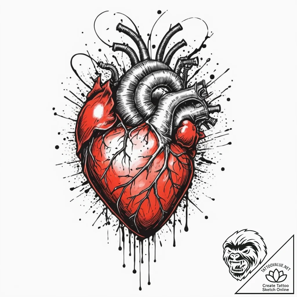A trash polka composition of a human heart be... - tattoo sketch (№1751815163_0, 06.07.2025 15:19) — tattoovalue.net