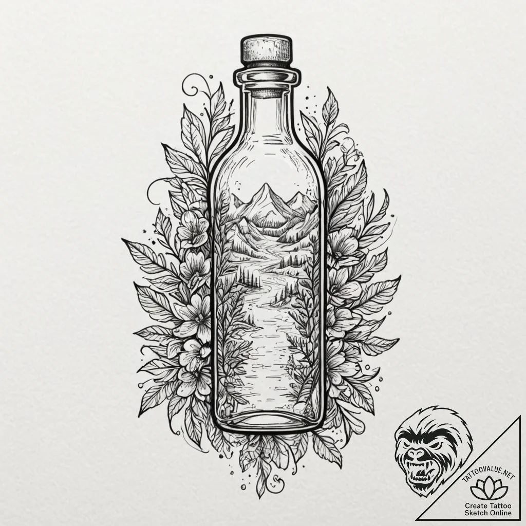Message in a bottle, tattoo flash sheet desig... - tattoo sketch (№1751815751_0, 06.07.2025 15:29) — tattoovalue.net